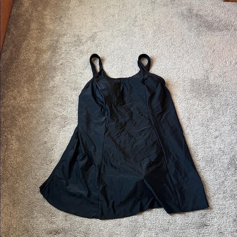 Swimsuits For All Black One Piece Swim Dress Flowy Tummy Control SIZE 16